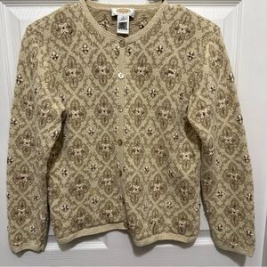 Talbots VTG Floral Embroidered Cardigan Sweater Women’s S Petite Multi Cream Tan